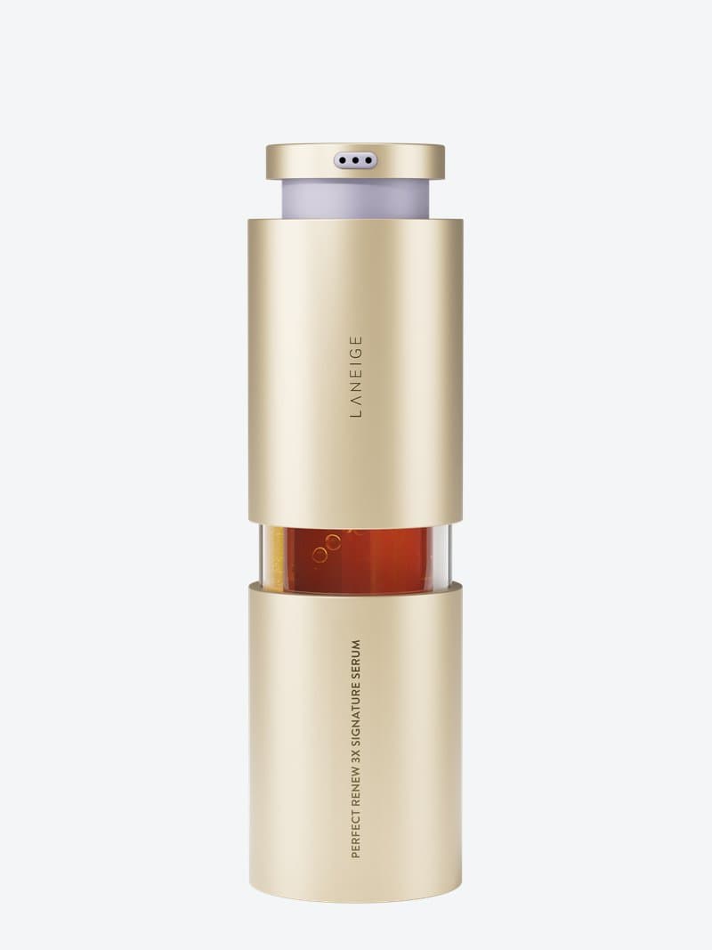 Final render of the Laneige serum in gold with an amber window