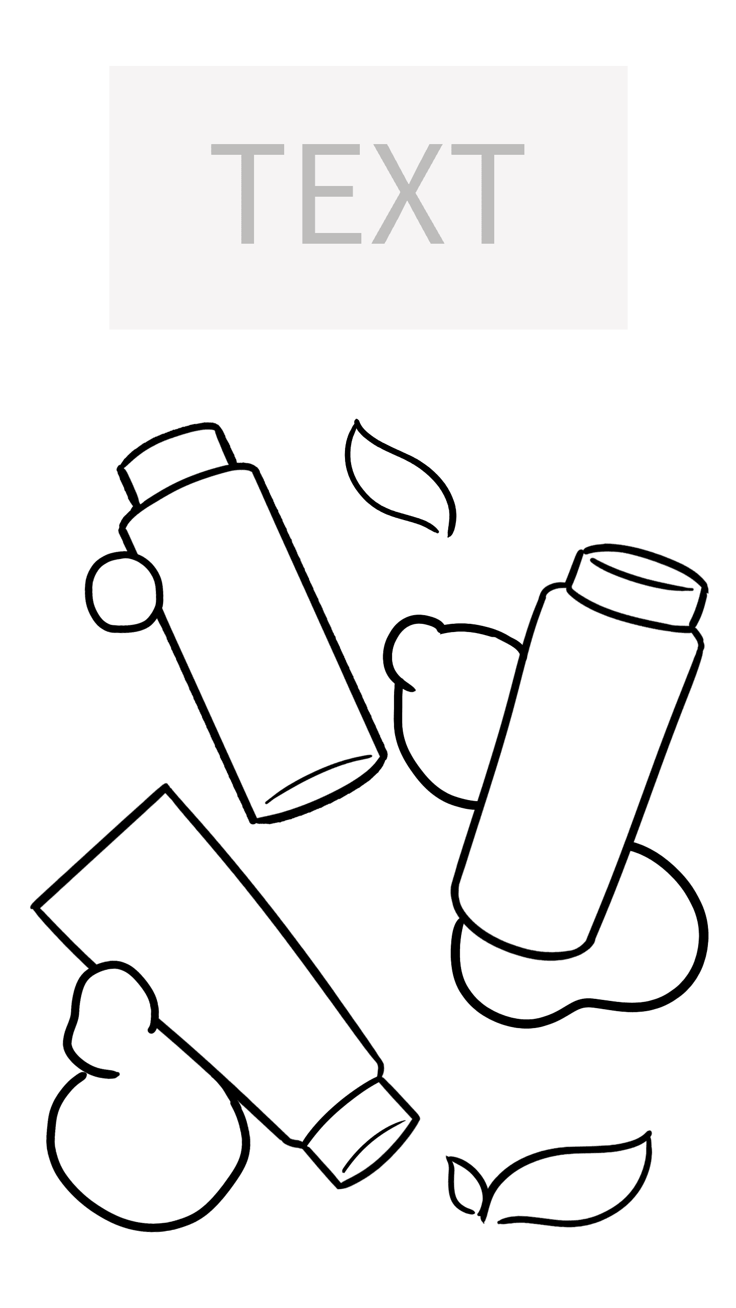 Line sketch of a second composition with bottles, droplets and leaves